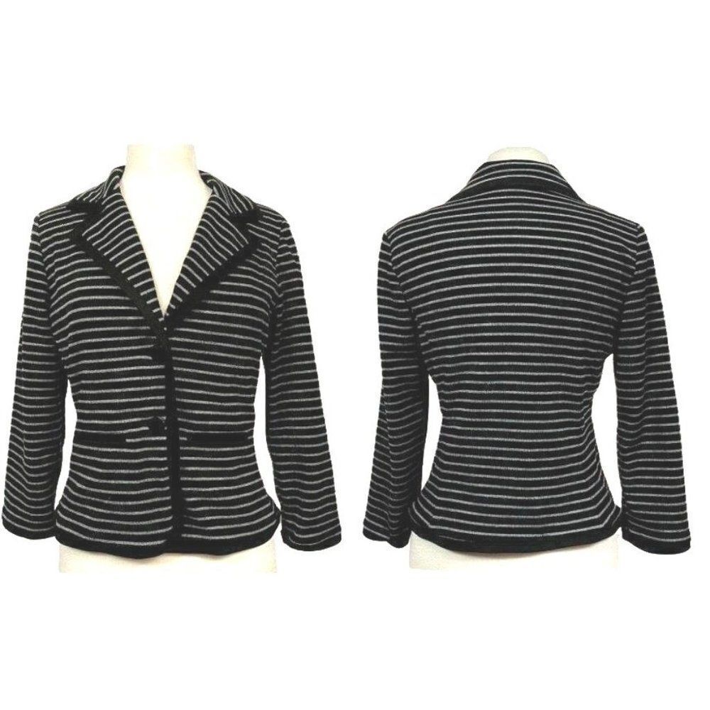 Sandro Studio Sz S Black & Gray Striped Semi-Fitted Shorter Length Jacket Blazer